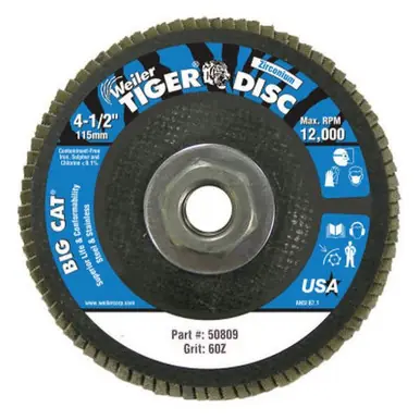 WEILER 50809 BigCat High Density Flat Flap Disc 4.5" 60 Grit 5/8 Arbor 12000RPM