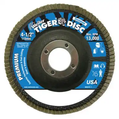 WEILER 50606 TigerDisc Angled Style Flap Disc 4-1/2" 120G 7/8 Arb. Phenolic Back