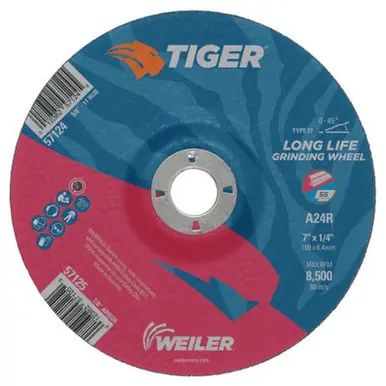 WEILER 57074 Tiger Grinding Wheels, 4" Dia, 1/4" Thick, 3/8" Arbor