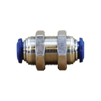 Midland Industries 20128N - Bulkhead Union, 3/8" Push-In x 3/8" Push-In, Brass, Nickel-Plated