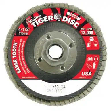 WEILER 50104 SaberTooth Ceramic Flap Disc 4 1/2" 36 Grit 5/8 Arbor 13000RPM