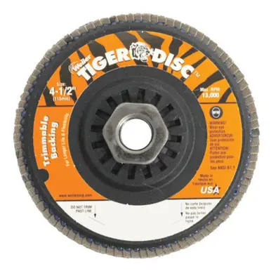 WEILER 50009 Trimmable Tiger Flap Disc, 4 1/2", 120 Grit, 5/8 Arbor, 13000RPM (10pk)