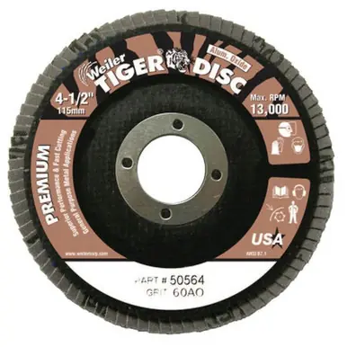 WEILER 50564 TigerDisc Angled Flap Disc 4 1/2" 60 Grit 7/8 Arbor Aluminum Oxide (10pk)