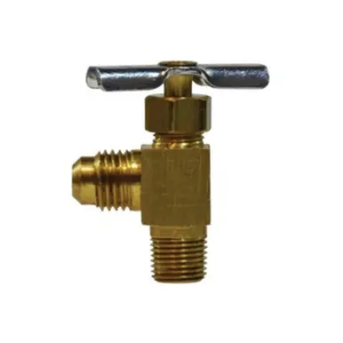 Midland Industries 46040 - 90° Angle Needle Valve, 3/8 x 1/4" Nominal, Male Flared x MPT, 150 psi