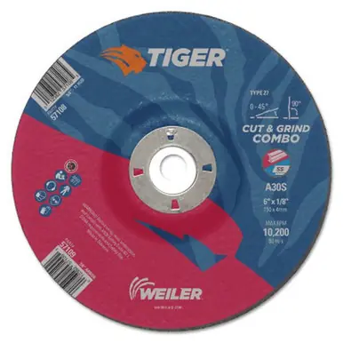 WEILER 57109 Tiger Combo Wheels 6" 1/8" Thick 7/8" Arbor 24 Grit Aluminum Oxide (25pk)