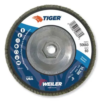 WEILER 50660 TigerDisc Abrasive Flap Disc 6" 60 Grit 5/8 Arbor 10200RPM