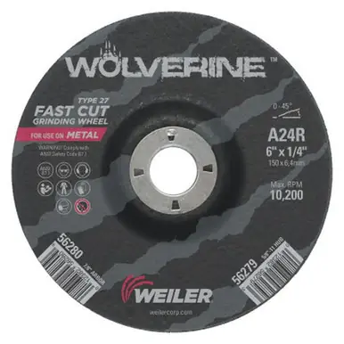 WEILER 56280 Wolverine Thin Cutting Wheels 6" Dia 1/4 Thick 7/8 Arbor 24 Grit (10pk)