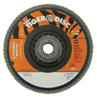 WEILER 50014 Trimmable Tiger Flap Disc, 5", 40 Grit, 5/8 Arbor, 12000RPM (10pk)