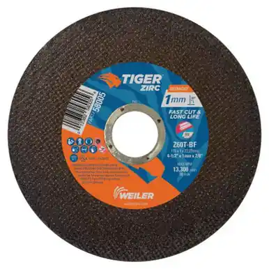WEILER 58005 Tiger Zirconia Ultracut Thin Cutting Wheel 4.5" 7/8" Arbor 60 13300rpm 50PK (50pk)