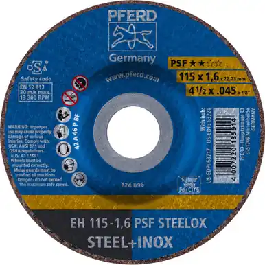 PFERD 63717 4-1/2" x .045" Cut-Off Wheel, 7/8" A.H. PSF STEELOX - Type 27 (25pk)