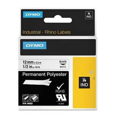 DYMO 18483 Industrial Label Tape, 1/2" x 18‘, White