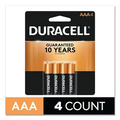 Duracell MN2400B4Z CopperTop AAA Alkaline Battery, 1.5V, 4-Pack