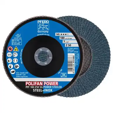 PFERD 64552 - Flap Disc, 7" x 7/8, Z SG POWER SteelOX, 50 Grit, T27, Flat, Zirconia (10pk)