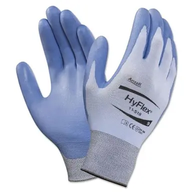 HyFlex 11-518-8 Polyurethane Palm Coated Gloves, Size 8, Blue/Gray