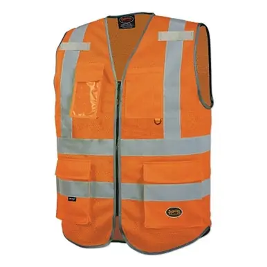 Pioneer V1024850U-L Hi-Vis Mesh Multi-Pocket Safety Vest, Orange, L