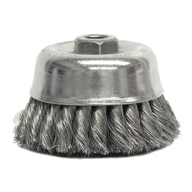 Weiler 12756 Heavy-Duty Knot Wire Cup Brush, 4", 0.014" Steel Wire, 5/8-11 Arbor