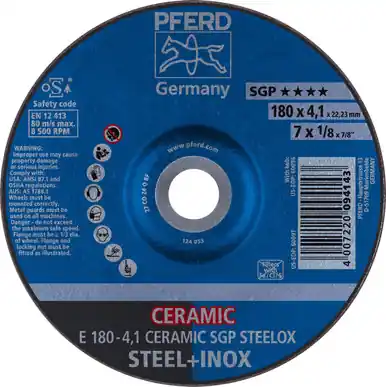 PFERD 60091 7" x 1/8 Grinding Wheel, 7/8" A.H. CERAMIC SGP STEELOX - Type 27 (10pk)