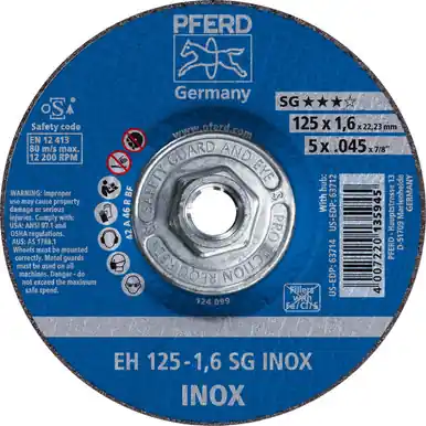 PFERD 63712 5" x .045" Cut-Off Wheel, 5/8-11 Thd. SG INOX - Type 27 (10pk)
