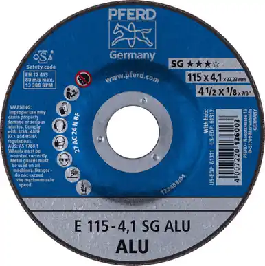 PFERD 61311 4-1/2" x 1/8 Grinding Wheel, 7/8" A.H. SG ALU - Type 27 (10pk)