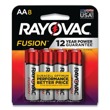 RAYOVAC 815-8TFUSK FUSION Advanced AA Alkaline Batteries, 1.5V