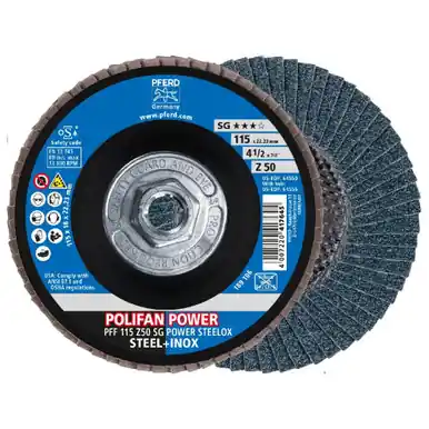 PFERD 64556 - Flap Disc, 4-1/2" x 5/8-11, Z SG POWER STEELOX, 50 Grit, T27, Flat, Zirconia (10pk)