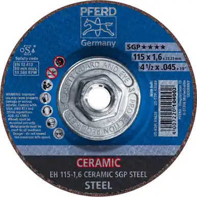 PFERD 63669 4-1/2" x .045" Cut-Off Wheel, 5/8-11 Thd. CERAMIC SGP STEELOX - Type 27 (10pk)