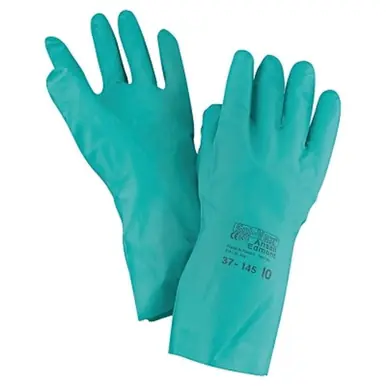AlphaTec 37-145-7 Nitrile Gloves, Gauntlet Cuff, Unlined, Size 7, Green, 11 mil