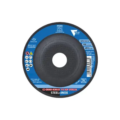 PFERD 61152 - Grinding disc, CC-GRIND-ROBUST, 4-1/2" x 7/8, SGP STEELOX VICTOGRAIN, Ceramic (10pk)