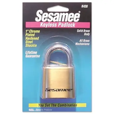 CCL K0436 Sesamee Keyless Padlock, 5/16" Shackle, 1" x 1" Shackle, Brass