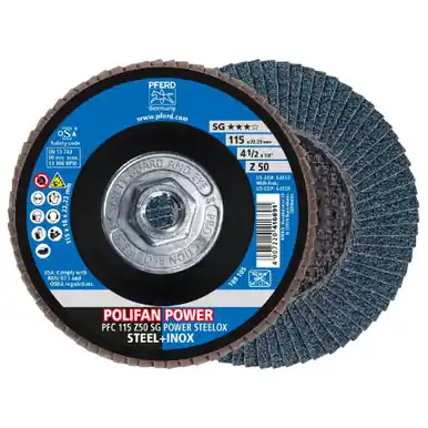 PFERD 64559 - Flap Disc, 4-1/2" x 5/8-11, Z SG POWER STEELOX, 50 Grit, T29, Conical, Zirconia (10pk)