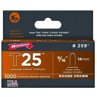 Arrow Fastener T25 Staples, 9/16", 1000-Pack (259 25916) (5pk)