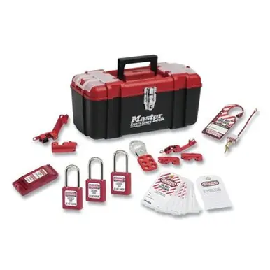 Master Lock 1457E410KA Portable Lockout Kit, 14-Piece, 4 Padlocks, Toolbox