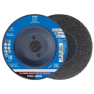 PFERD 61149 - Grinding disc, CC-GRIND-ROBUST, 5" x 7/8, SG STEELOX, Ceramic (10pk)