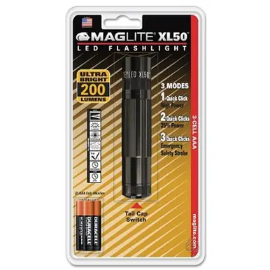 MAG-Lite XL50-S3016 XL50 LED Flashlight, 3 AAA Cell, 200 Lumens, Black