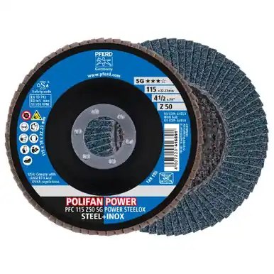 PFERD 64553 - Flap Disc, 4-1/2" x 7/8, Z SG POWER SteelOX, 50 Grit, T29, Conical, Zirconia (10pk)