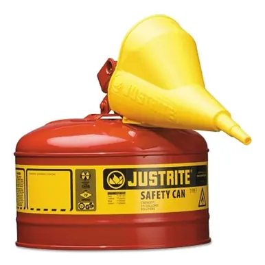 Justrite 7125110 Type I Steel Safety Can for Gas, 2.5 Gallon, Red