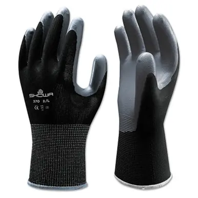 SHOWA 370BL-08 General Purpose Nitrile Coated Glove, Black/Gray, Large