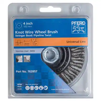 PFERD 145401 4" PSF Stringer Bead Knot Wheel .020 SS Wire, 5/8-11 Thread - BULK PACK (10pk)