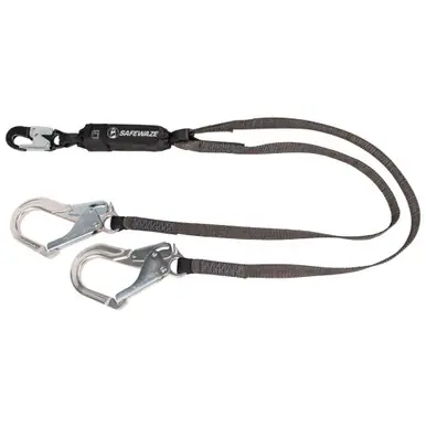 Safewaze FS88666-HW-ALU - Heavyweight 6‘ Energy Absorbing Lanyard Dual Leg, Alu Rebar Hooks