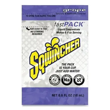 Sqwincher 159015302 Fast Pack Drink Mix, Grape, 0.6 oz, Makes 6 oz