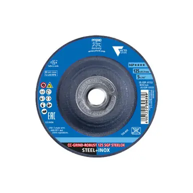 PFERD 61155 - Grinding disc, CC-GRIND-ROBUST, 5" x 5/8-11, SGP STEELOX VICTOGRAIN, Ceramic (10pk)