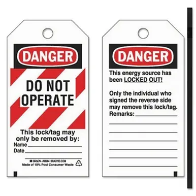 Brady 66064 Lockout Tag, 5.75" x 3", "Danger, Do Not Operate"