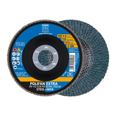 PFERD 60462P - Flap Disc, 4-1/2"x7/8, Z PSF EXTRA STEELOX, 120 Grit, T27, Flat, Zirc,1PCS (5pk)