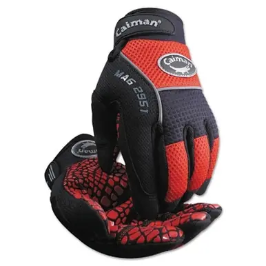 Caiman 2951-L Silicon Grip Gloves, Large, Red/Black