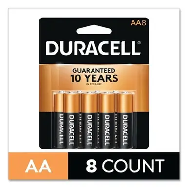 Duracell MN1500B8Z CopperTop AA Alkaline Battery, 1.5V, 8-Pack