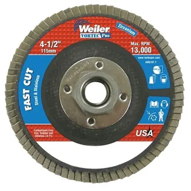 Weiler 31408 Flap Disc, 4.5", Flat, Phenolic Backing, 4 oz (10pk)