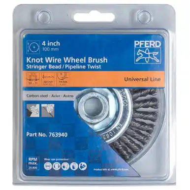 PFERD 143438 4" PSF Stringer Bead Knot Wheel .020 CS Wire, 5/8-11 Thread - BULK PACK (10pk)