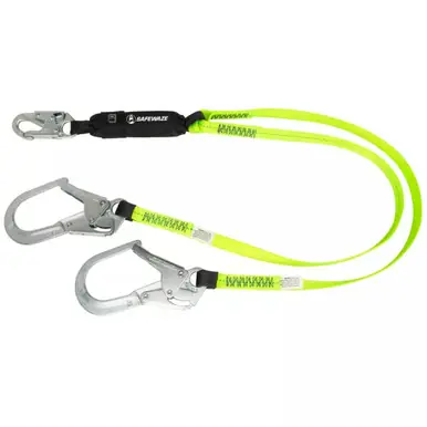 Safewaze FS566-CA - PRO 6‘ Energy Absorbing Cable Lanyard Dual Leg, Rebar Hooks