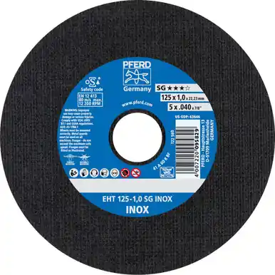 PFERD 63646 5" x .040" Cut-Off Wheel, 7/8" A.H. SG INOX - Type 1 (25pk)