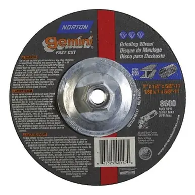 Norton 66252940147 Gemini Depressed Center Wheel, 7" x 1/4" x 5/8" (10pk)